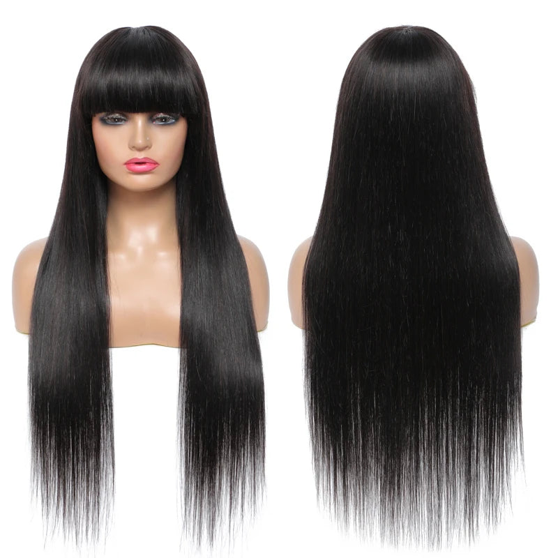 Straight Human Hair Wigs With Bangs/Burgundy Brazilian Remy