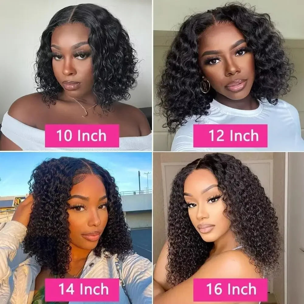 200 Density 13x6 Short Bob  Deep Wave wigs Curly 100% Human Hair 13x4 HD Transparent Lace Front Wig 14 16 Inches