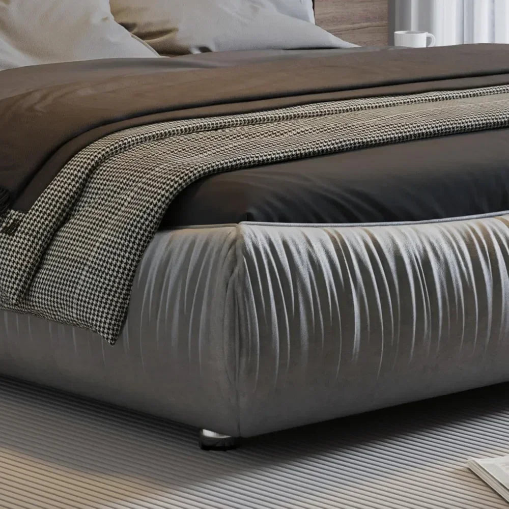 Luxury  Upholstered Platform Bed with Oversized Padded Backrest, Soft Frame Cloud Bed,Pinewooden Slats and Metal Leg