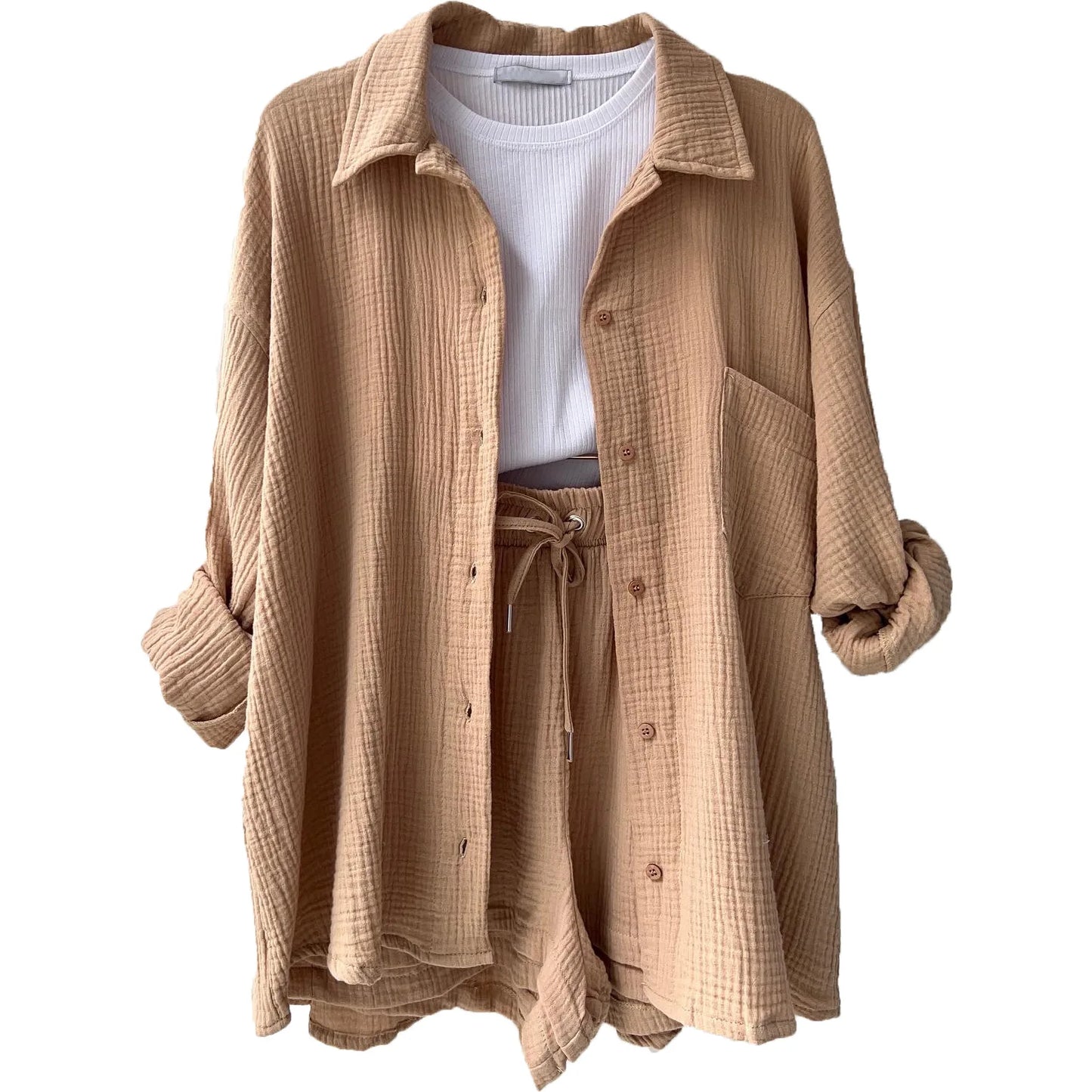 Casual Long Sleeve Button Loose Two Piece Set