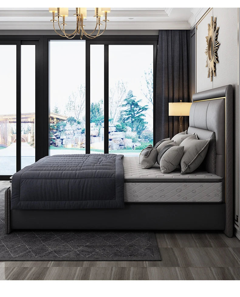 Light Luxury  Bed Frame Dark Gray Complete Furniture Bedrooms Set Beside Tables Cama King Size 2 People For Apartment Villa Home