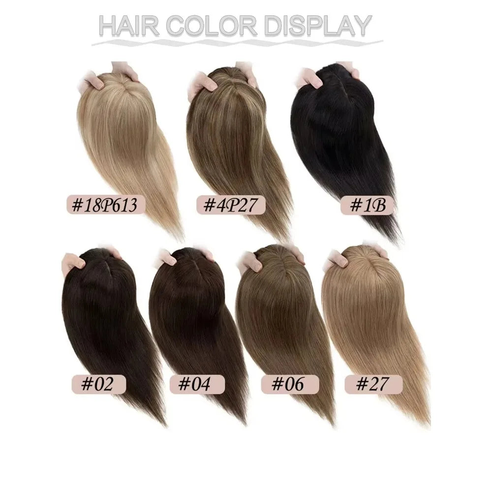 100% Human Hair Toppers Lace Base Clips In Hair with Bangs Straight 100% Remy Human Hair