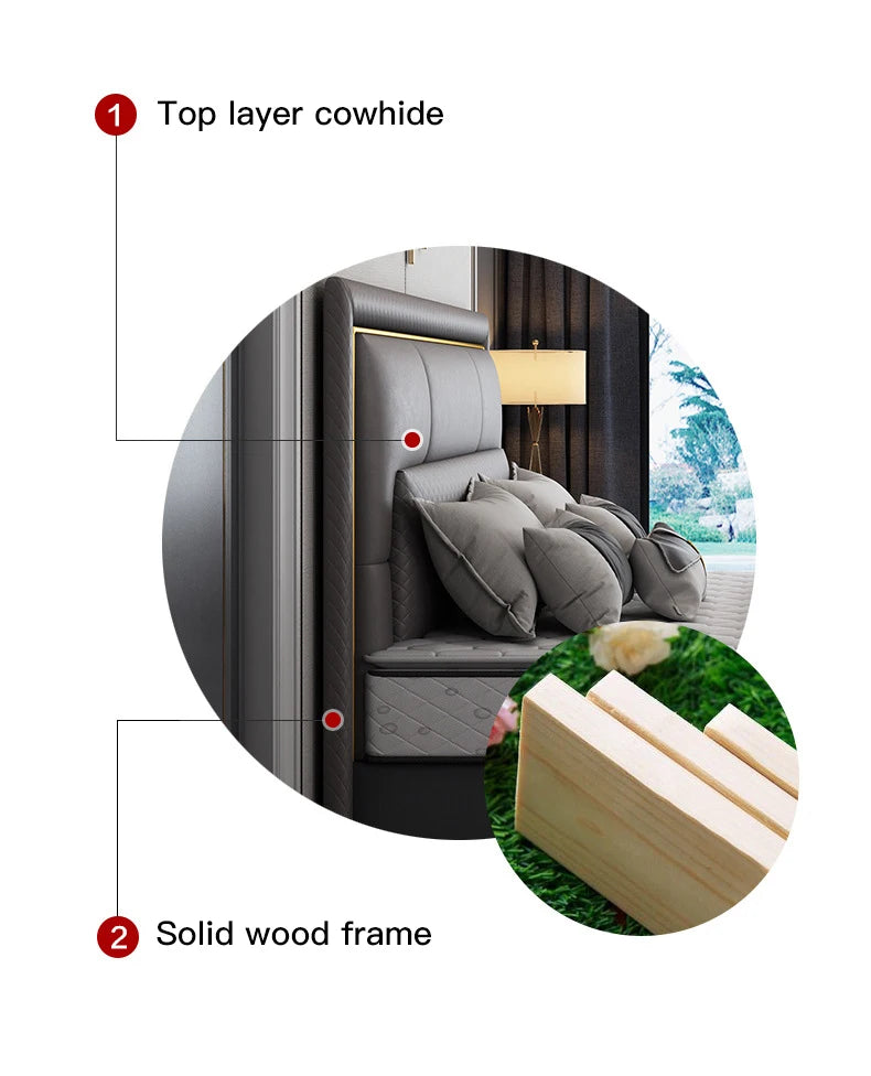 Light Luxury  Bed Frame Dark Gray Complete Furniture Bedrooms Set Beside Tables Cama King Size 2 People For Apartment Villa Home