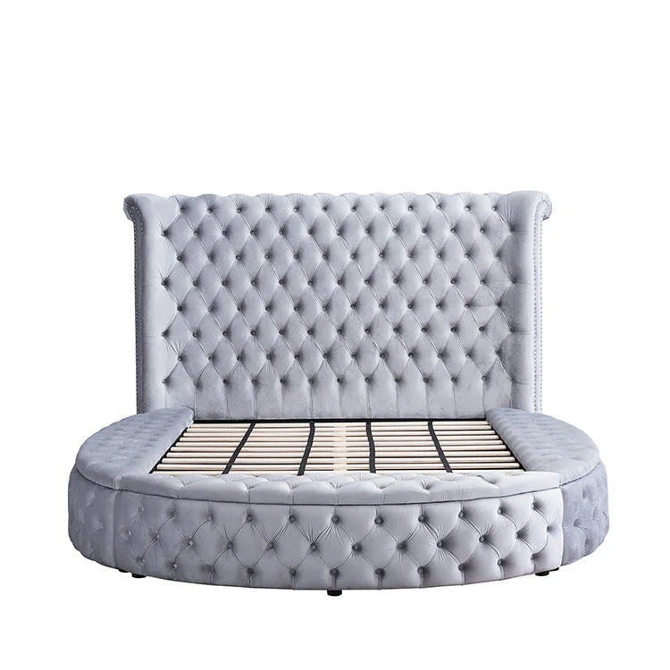 Custom Classic Wingback Divan Leather Bed Bedroom Sets Round Storage King Size Bed