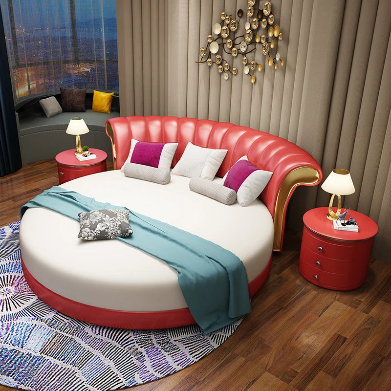 Modern Small Family Bed Round Minimalist Design Double Confortable Bed Wedding Fashionable Light Luxury Muebles Home Furniture