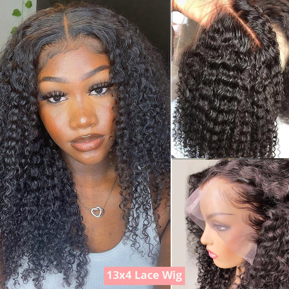 Glueless Short Bob Kinky Curly Human Hair Wig Deep Wave Frontal Wig 13x4 13x6 Lace Front Human Hair
