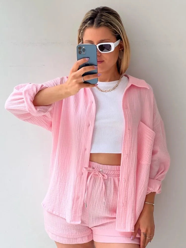 Casual Long Sleeve Button Loose Two Piece Set