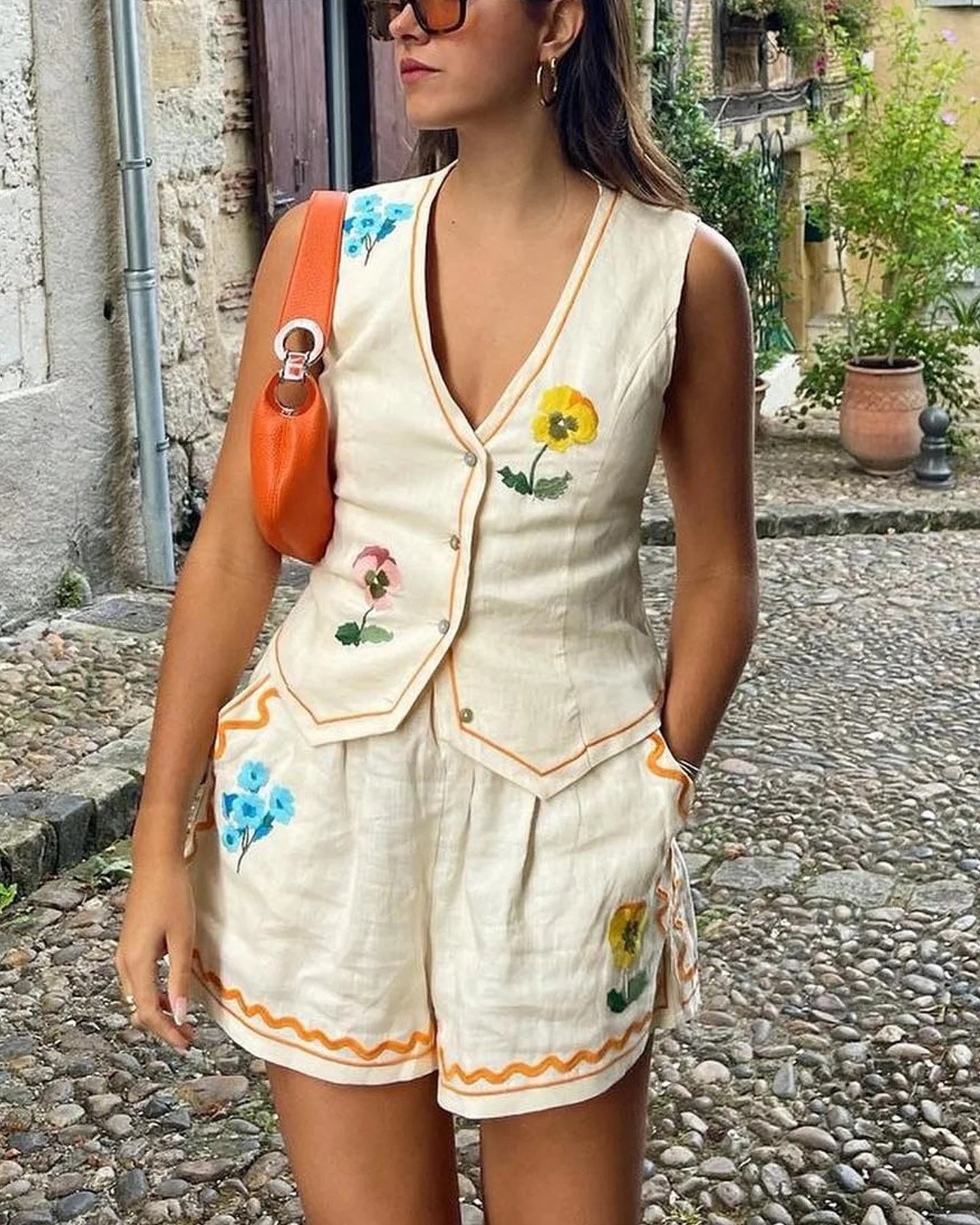 Spring  Summer Women's Suit New Sleeveless Vest Printed Vest Set Casual Loose Wide Leg Pants Vacation Two-piece Set For Women