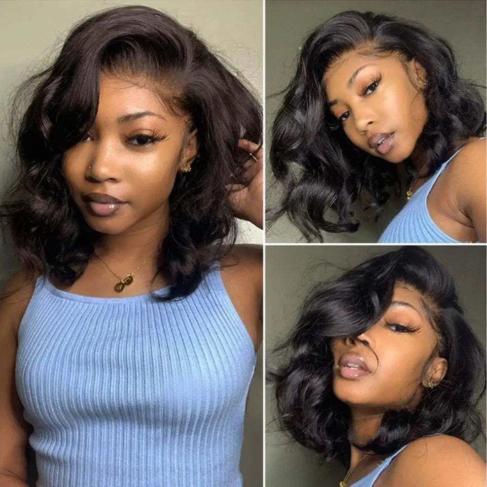 Brazilian Body Wave Lace Frontal Wigs 13x4 Transparent Lace Frontal Human Hair Wigs For Women  Short Bob Wigs Pre Plucked