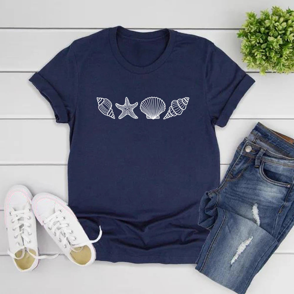 Beach T-Shirt Summer Woman Shirt Ocean Lover Gift Short Sleeve Graphic T Shirts