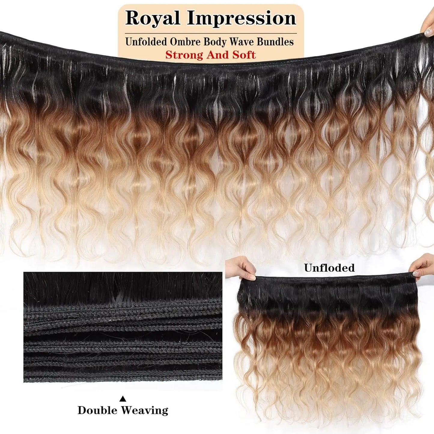 Ombre Color Body Wave Human Hair Bundles with closure Brazilian  human hair 1b/4/27 Hair Weave Bundles human Hair Extension