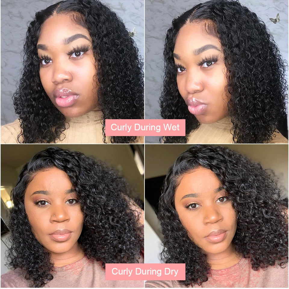 Glueless Short Bob Kinky Curly Human Hair Wig Deep Wave Frontal Wig 13x4 13x6 Lace Front Human Hair