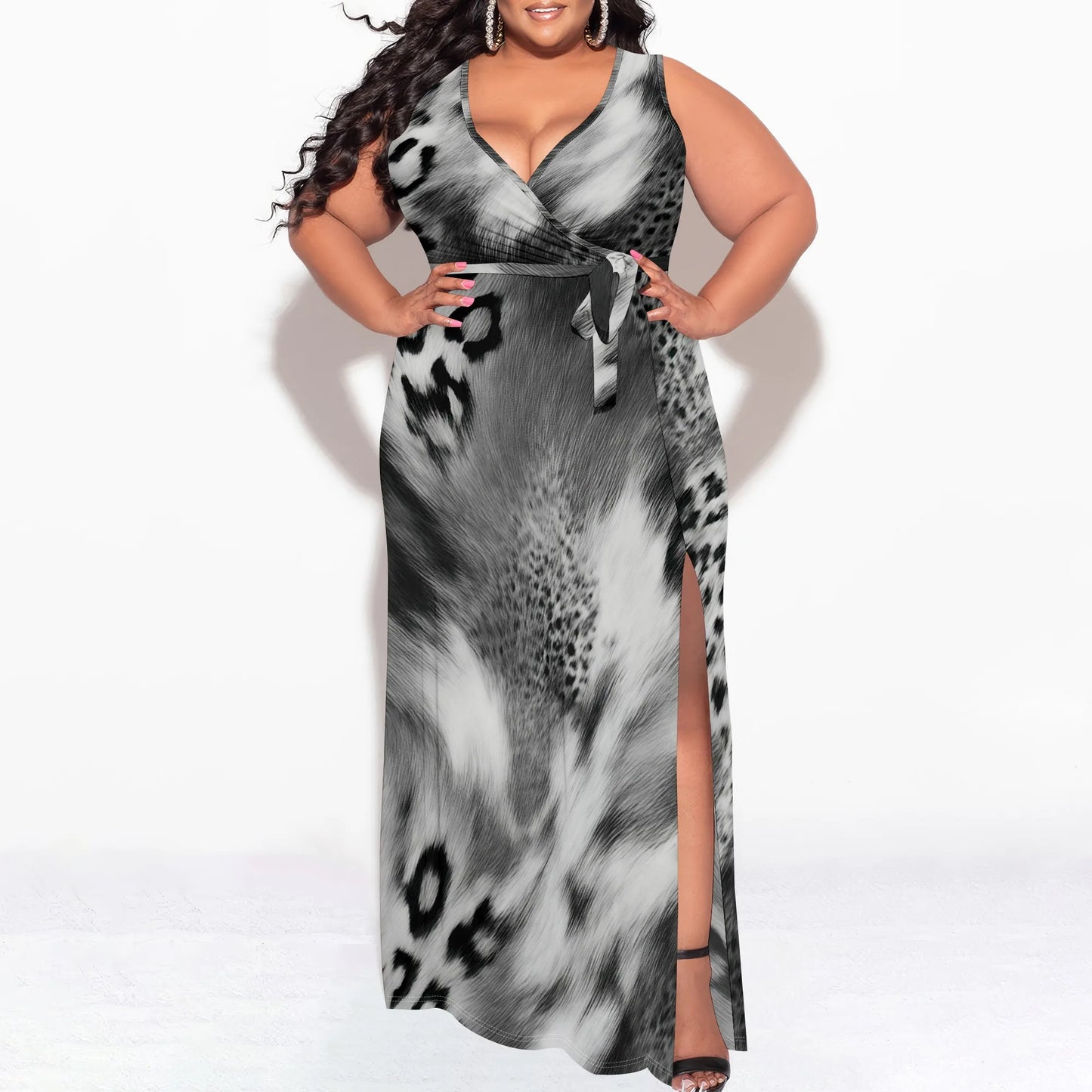 Leopard Print Maxi Dress Sleeveless Style for Evening Party