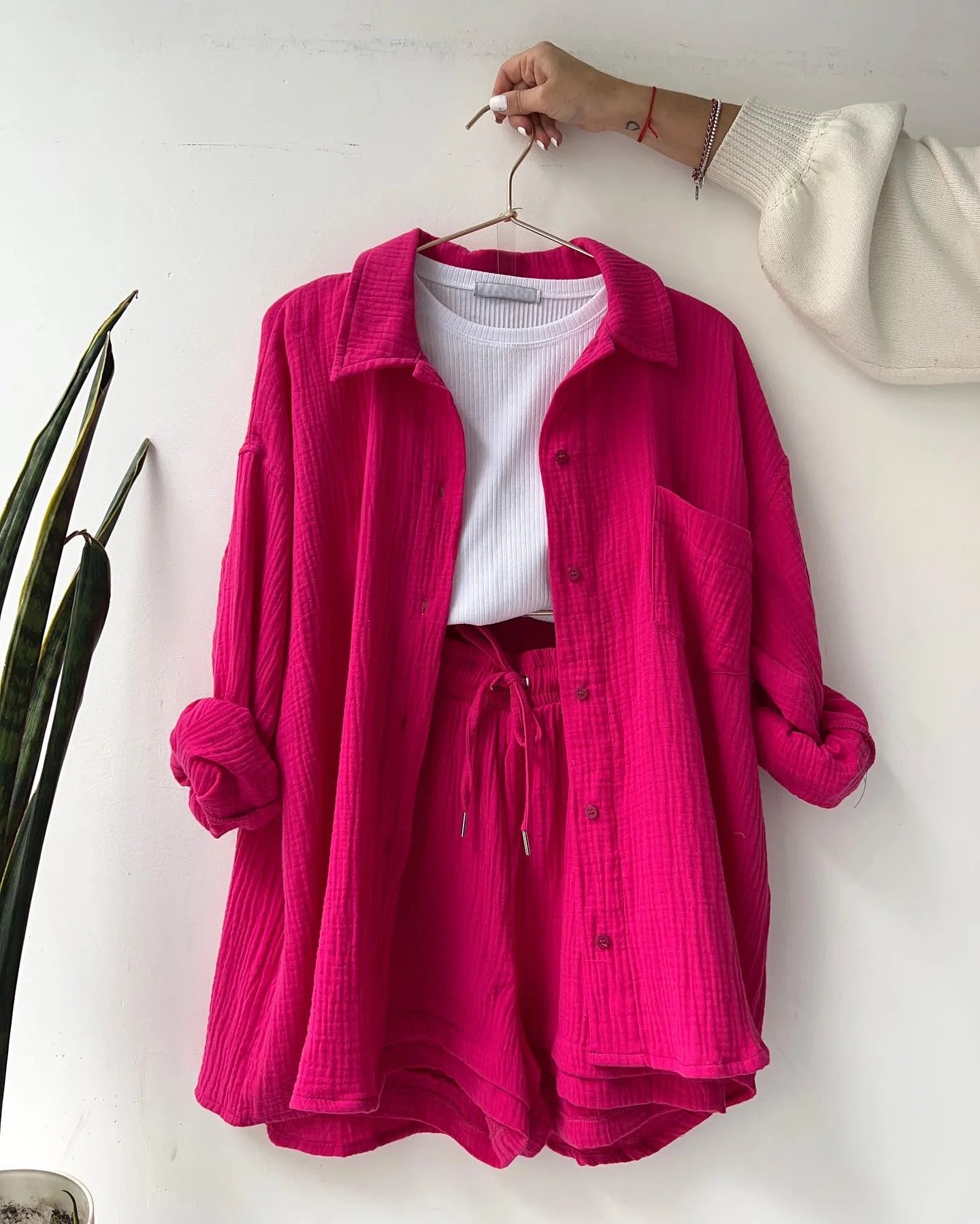 Casual Long Sleeve Button Loose Two Piece Set
