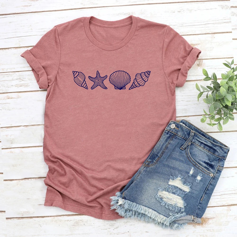 Beach T-Shirt Summer Woman Shirt Ocean Lover Gift Short Sleeve Graphic T Shirts