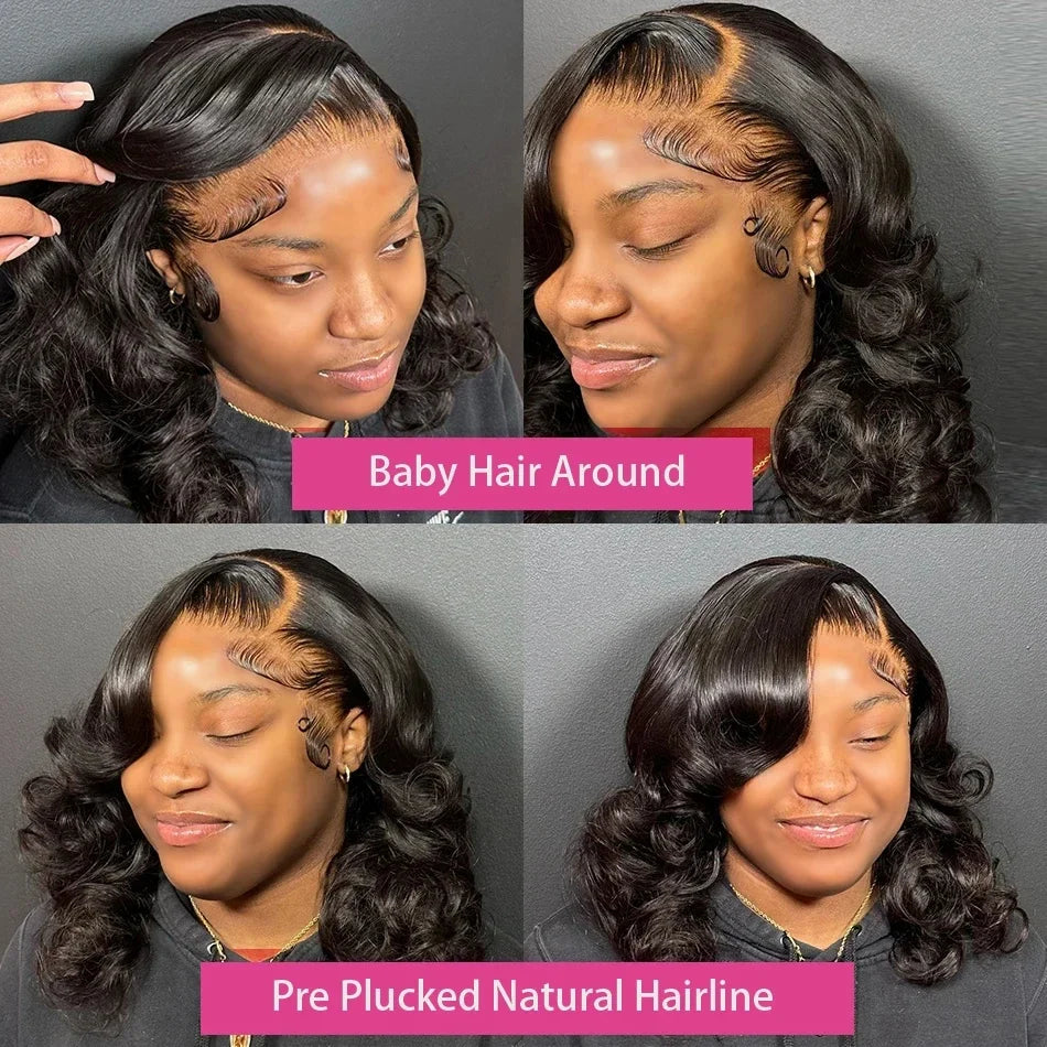 300 Density Body Wave Short Bob 13x4 13x6 HD Transparent Lace Front Human Hair Wigs 5x5 Pre Plucked Lace Frontal Wig For Black