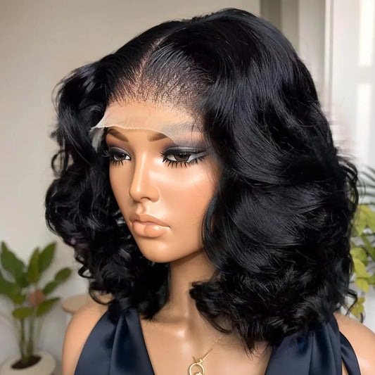 300 Density Body Wave Short Bob 13x4 13x6 HD Transparent Lace Front Human Hair Wigs 5x5 Pre Plucked Lace Frontal Wig For Black