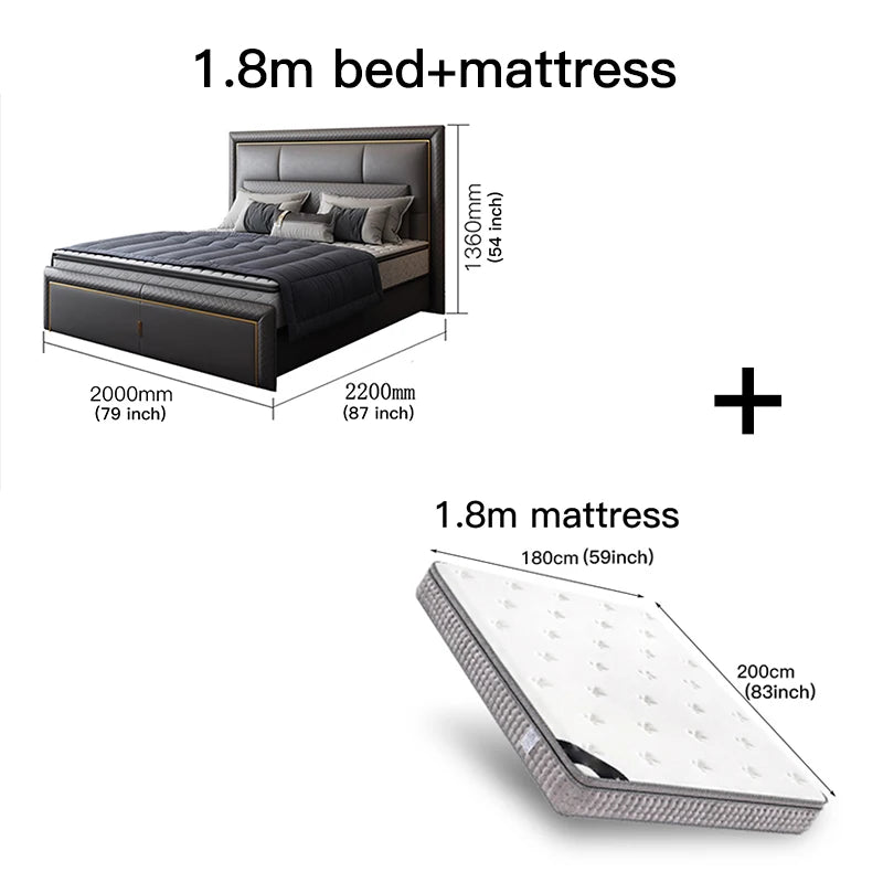 Light Luxury  Bed Frame Dark Gray Complete Furniture Bedrooms Set Beside Tables Cama King Size 2 People For Apartment Villa Home