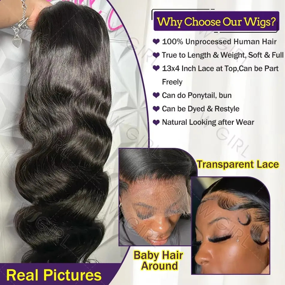 Wigirl 40 Inch Body Wave Human Hair Wigs Brazilian Body Wave Lace Front Wig 13x6 Water Wave Glueless Wigs Human Hair For Women