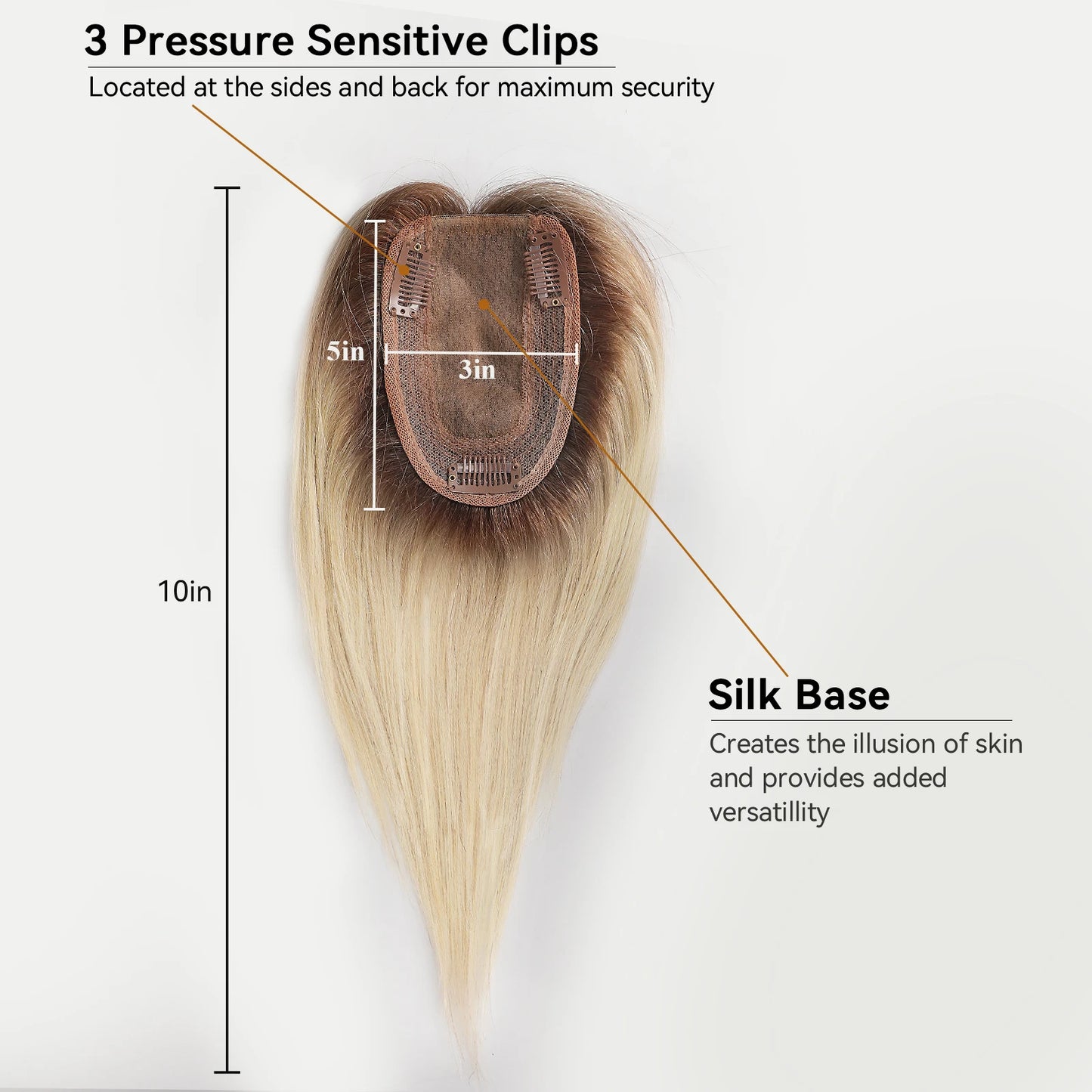 Ombre Blonde 100% Remy Human Hair Toppers with Bangs Silk Base Clip in Topper Top Hair in Hair Extension for Women 10/12/14inch