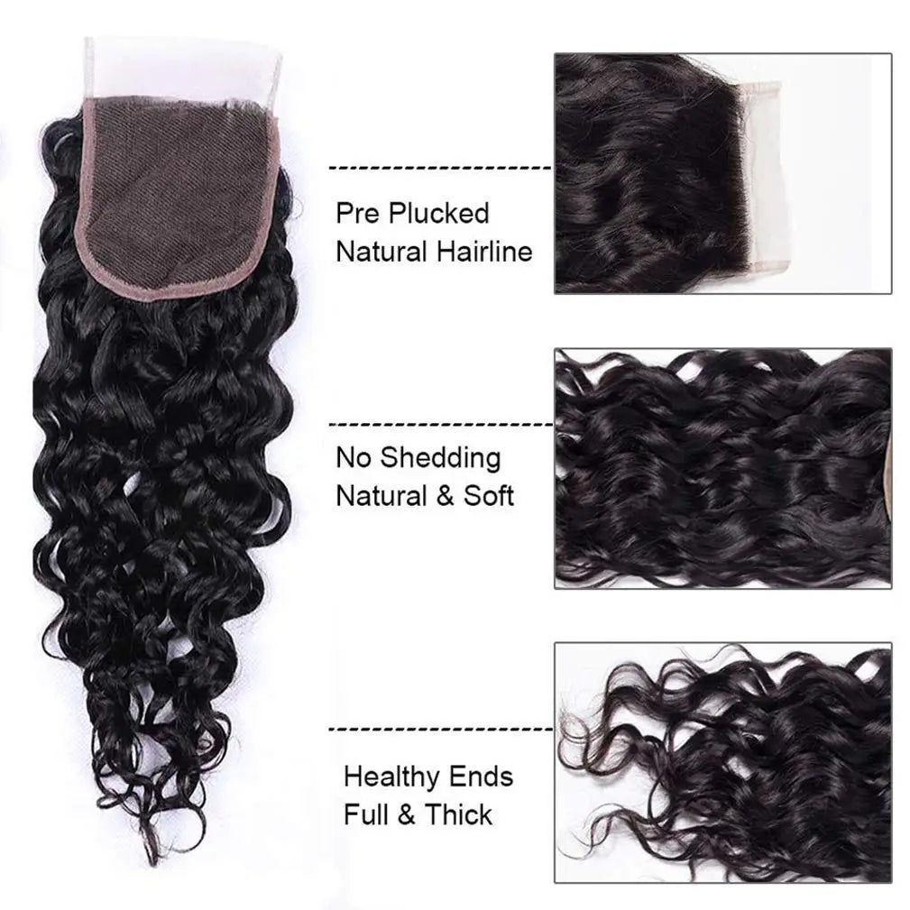 12A Water Wave Bundles With Frontal Wet and Wavy Virgin Curly Loose Deep Wave 100% Human Hair Bundles With Closure Peruvian Hair