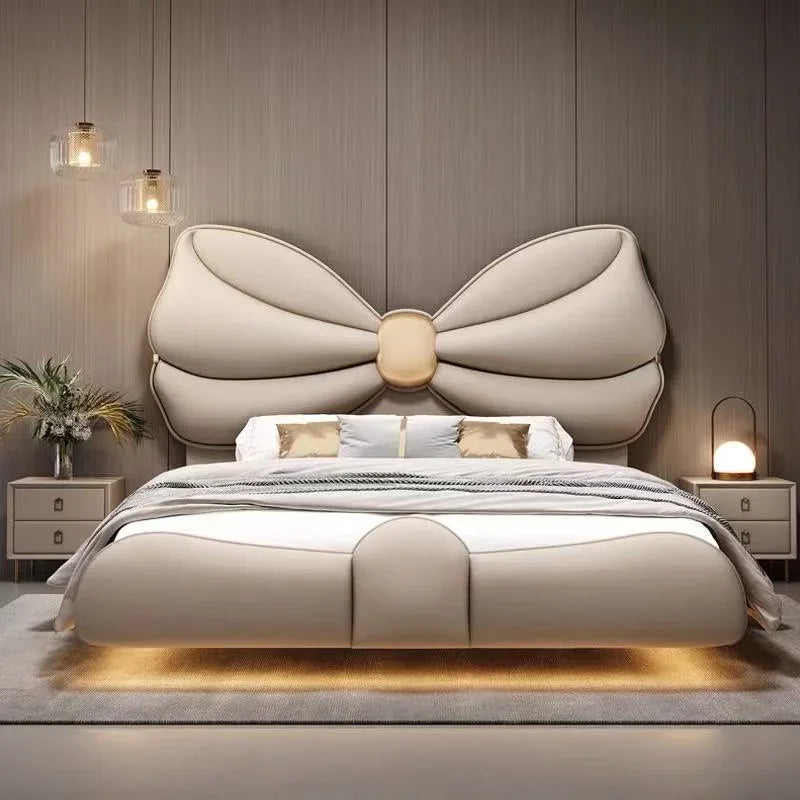 Luxury With Lights Floating Bed Modern Frame King Size Double Bed Headboards Twin Wood Lit 2 Personnes Furniture For Bedroom