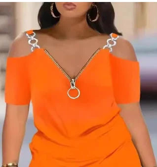 2 Piece Set Women Sexy Off Shoulder Strap short sleeves T-shirt
