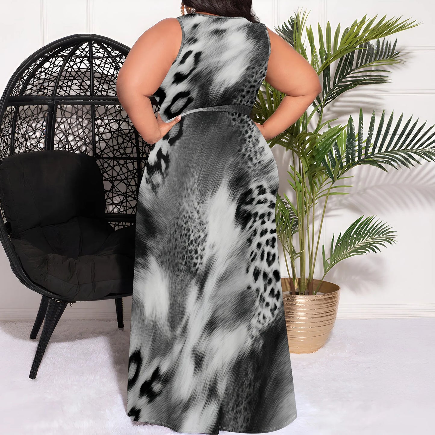 Leopard Print Maxi Dress Sleeveless Style for Evening Party