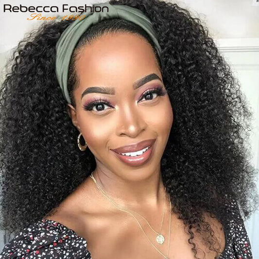 Curly Human Hair Headband Wig 180% Density Glueless Peruvian Kinky Curly Hair