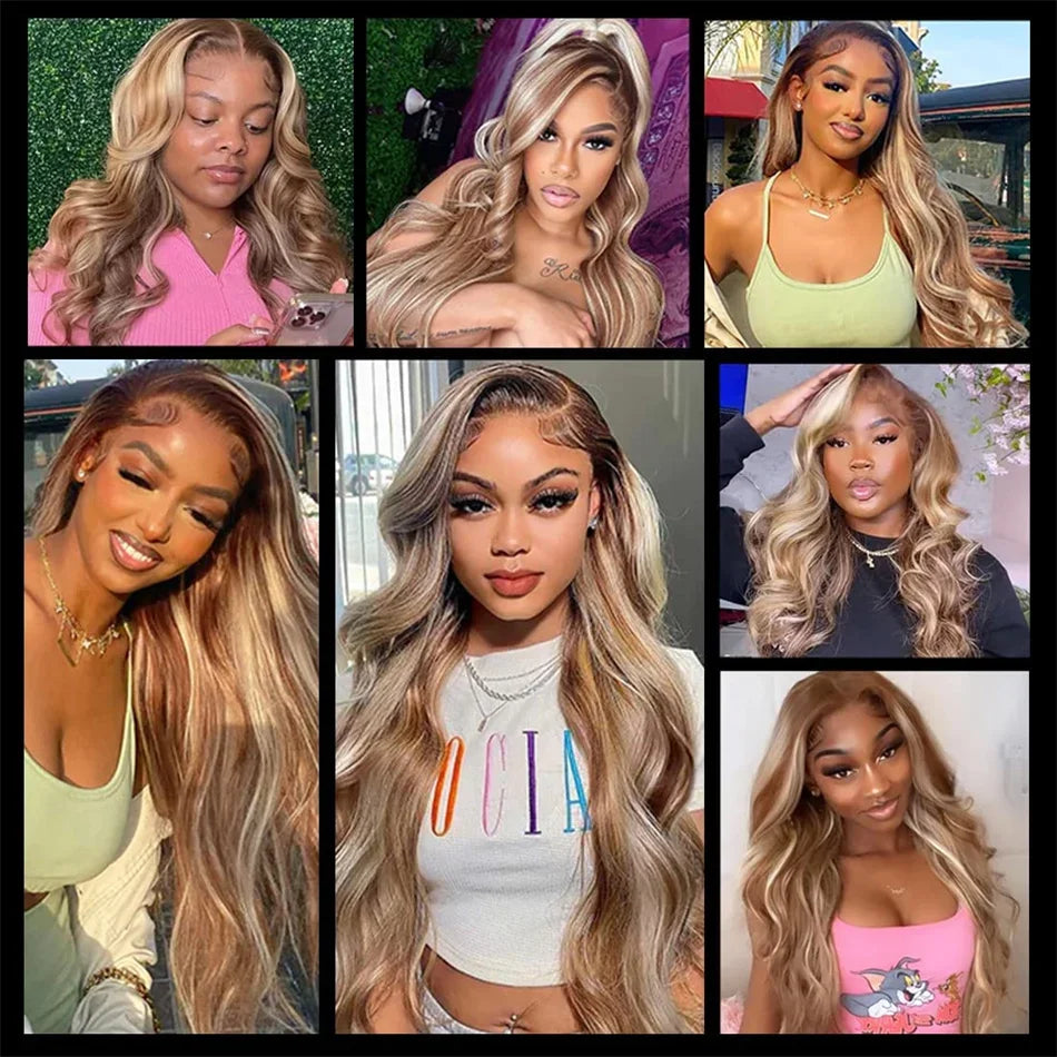 4/613 Balayage Brown Blonde 13x4 Lace Front Wig Body Wave Colored Human Hair Wigs For Women 613 HD Lace Front Human Hair Wig