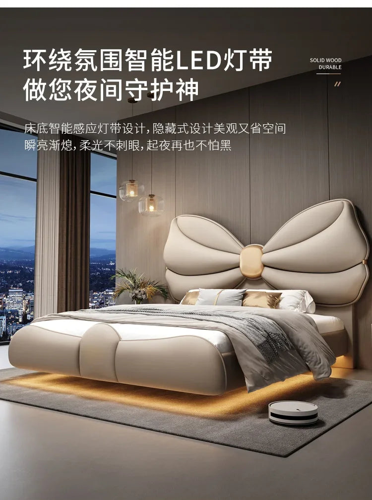 Luxury With Lights Floating Bed Modern Frame King Size Double Bed Headboards Twin Wood Lit 2 Personnes Furniture For Bedroom