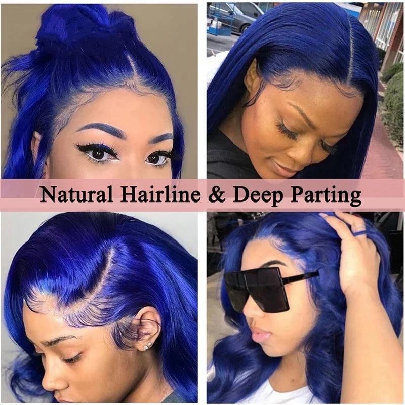 Brazilian Blue Colored Transparent Lace Front Wigs