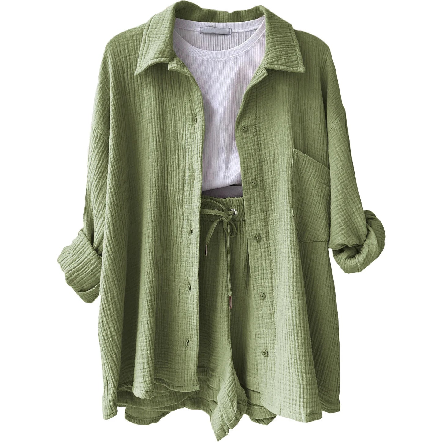 Casual Long Sleeve Button Loose Two Piece Set