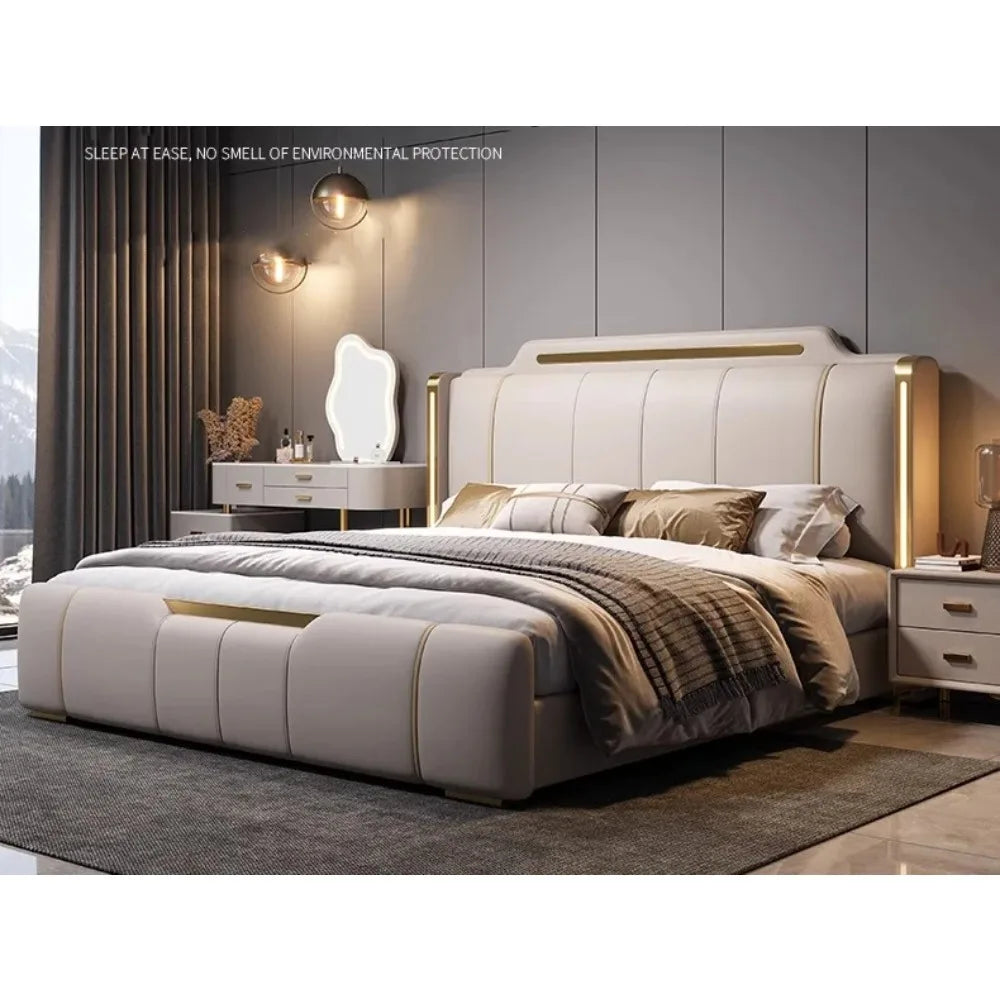 Wholesale Bedroom Set Luxury Wedding Sofa Bed King Size Design Upholstered Bed High-End Soft Back Storage Swivel LED Light