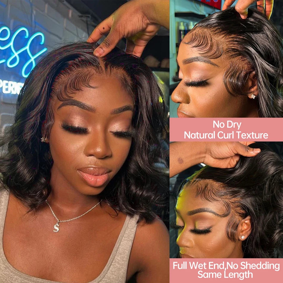 250% Density Body Wave Short Bob 13x4 13x6 Transparent Lace Front Human Hair Wigs 7x5 Glueless Wig