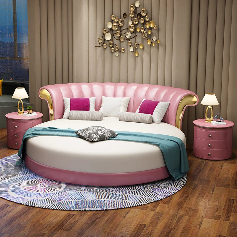 Modern Small Family Bed Round Minimalist Design Double Confortable Bed Wedding Fashionable Light Luxury Muebles Home Furniture
