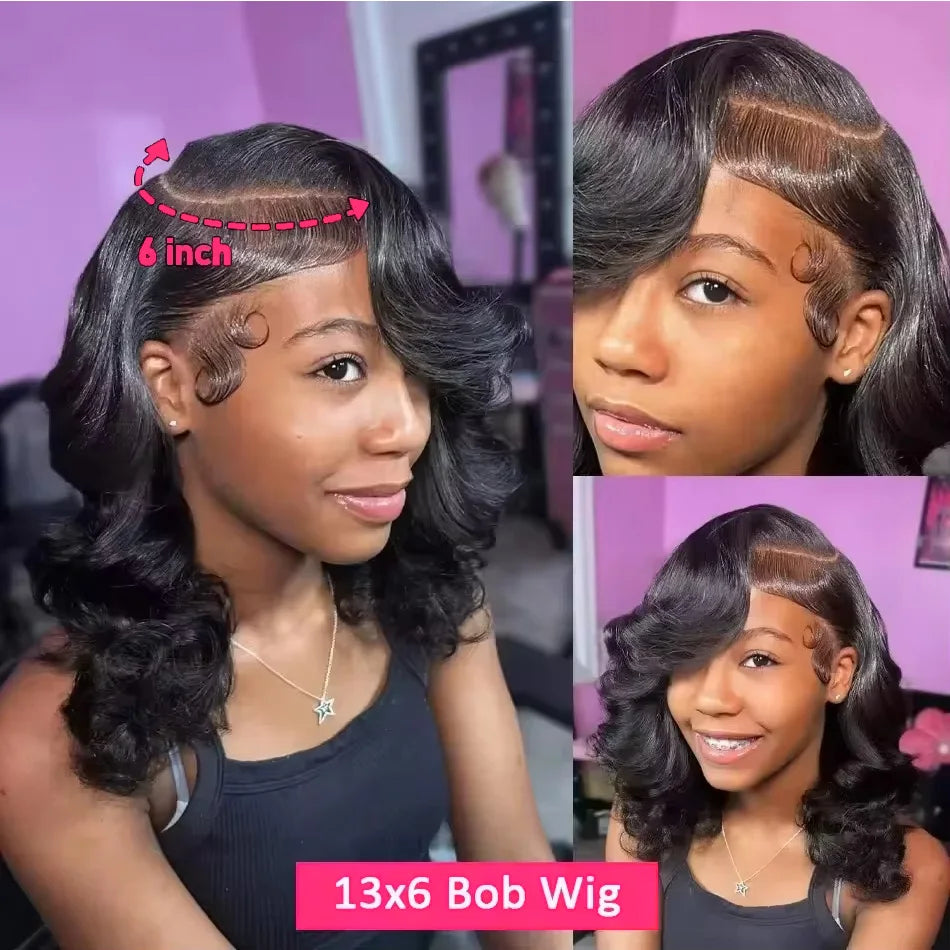 220 Density Short Bob 13x6 HD Transparent Lace Front Wigs Brazilian Body Wave 13x4 Lace Frontal Human Hair Wig