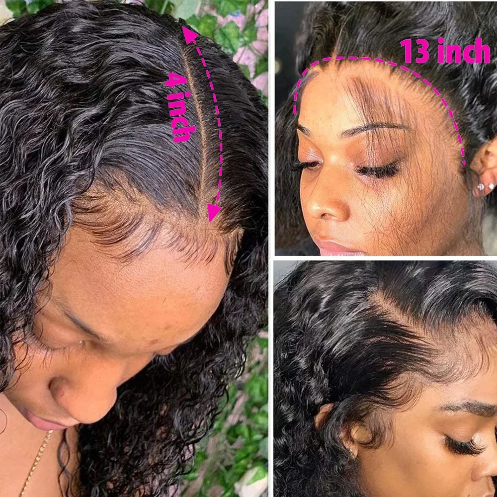 200 Density 13x6 Short Bob  Deep Wave wigs Curly 100% Human Hair 13x4 HD Transparent Lace Front Wig 14 16 Inches