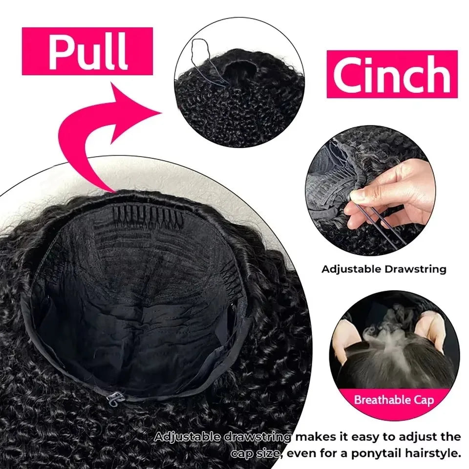 Human Hair Flip Over 3 IN 1 Afro Kinky Curly Glueless Wig