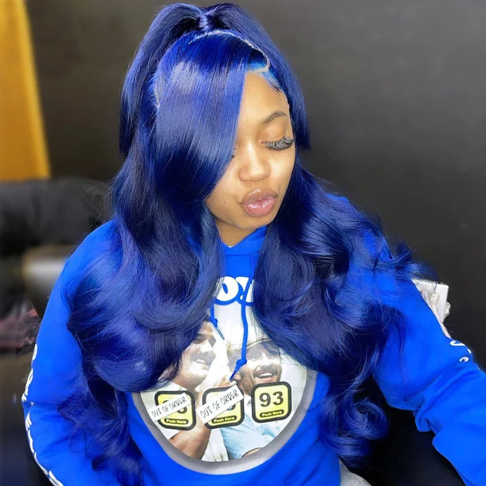 Brazilian Blue Colored Transparent Lace Front Wigs