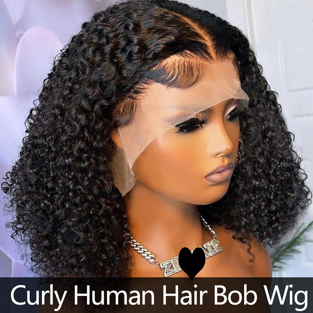 Curly Wigs Bob Wigs Curly Lace Front Human Hair Wigs 100% Bob Hair Wig Human Hair Short Wig 4x4 Closure Human Hair Wig Kinky