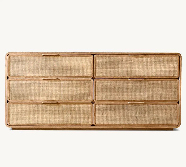 American Style Minimalist Wooden Rattan Weave king Size Bed Can Customize Bedroom Furniture