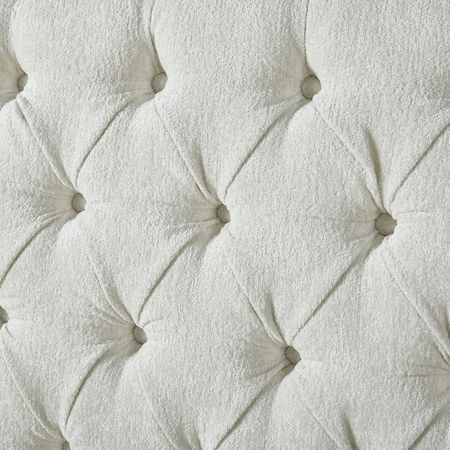 AMERLIFE Queen Size Platform Bed Frame, Chenille Upholstered Sleigh Bed with Wingback Headboard, No Box Spring, Cream
