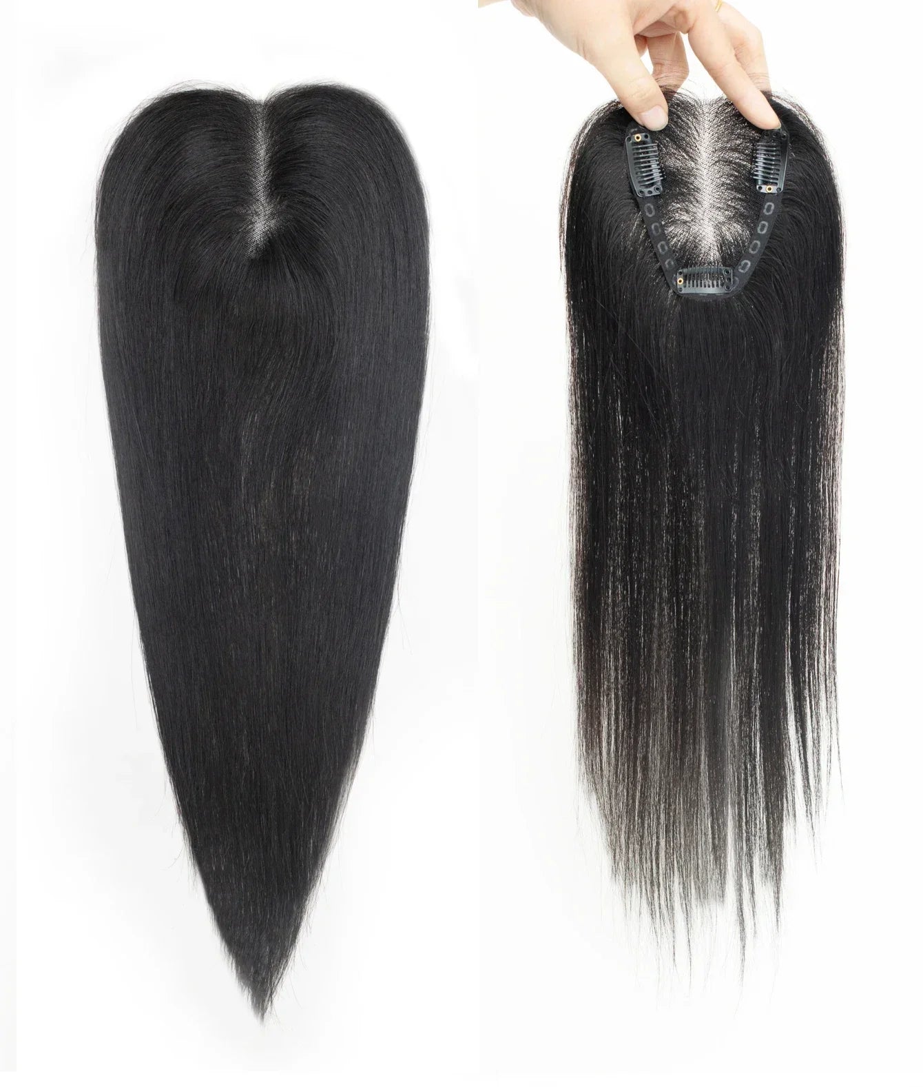 100% Human Hair Toppers Lace Base Clips In Hair with Bangs Straight 100% Remy Human Hair
