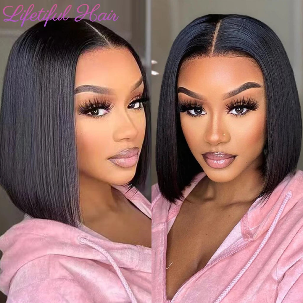 Glueless Bob Hair Wig Human Hair Ready To Wear Straight Transparent 4x4 Lace Closure