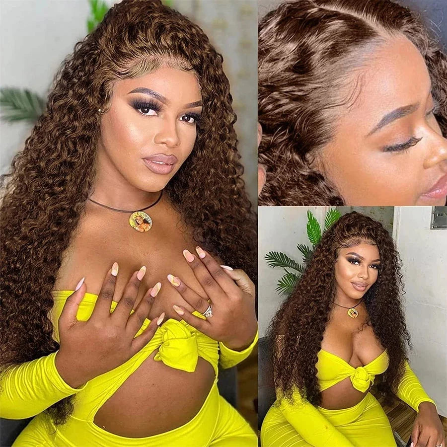 13x6 Hd Lace 30 Inch Chocolate Brown 13x4 Curly Lace Front Human Hair Water Wave Brazilian Wigs