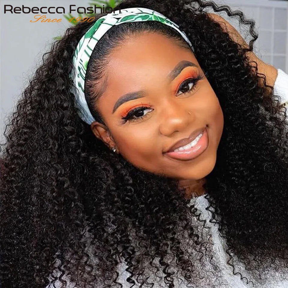 Curly Human Hair Headband Wig 180% Density Glueless Peruvian Kinky Curly Hair