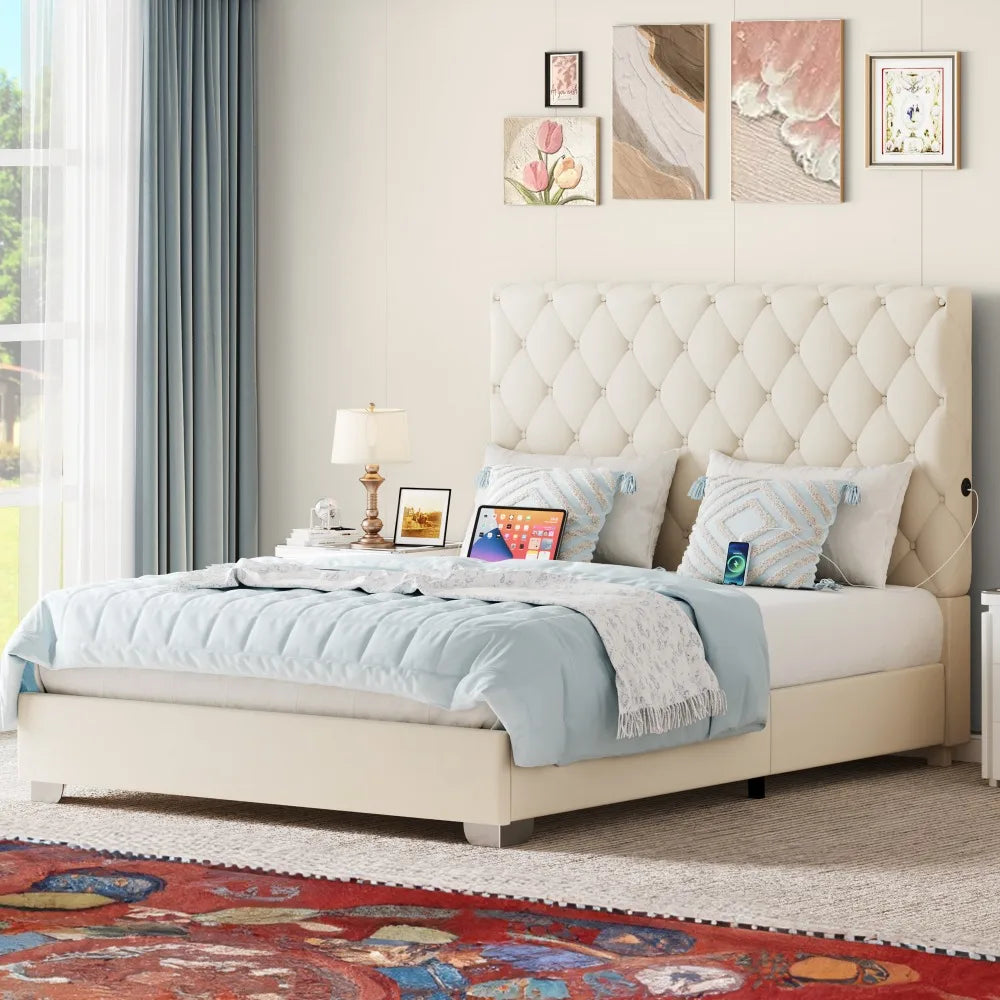 Queen/King Size Bed Frame Upholstered Button Tufted Headboard