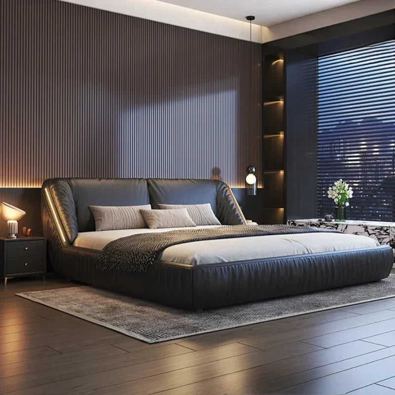 Student Leather Luxury Double Bed Modern Loft King Storage Bedroom Double Bed Queen Disabled Letto Matrimoniale Home Furniture