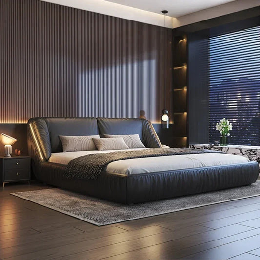 Student Leather Luxury Double Bed Modern Loft King Storage Bedroom Double Bed Queen Disabled Letto Matrimoniale Home Furniture